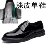 Leather Shoes Men's British Korean Version Pointed Patent Leather Black Fashion Shoes Business Dress Casual Bright Lace