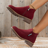 Barrel With Retro Matte Short Boots Female Coarse And Flat Bottom Side Zipper Martin