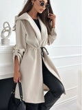 Autumn And Winter New Temperament Fashion Collar Tender Long Solid Color Hair Coat Waist Women's