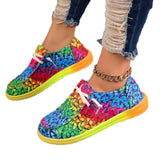 New Large-Size Lace With Color Low-Top Single Shoes Female National Style Graffiti Lazy Man Canvas Flat