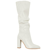 Large-Size Show Patent Skin Naturally Wrinkled Sharp Head Thick And Female High Heels