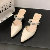 Sandals Women Wear Two Slippers Summer Outside Wearing Pointed Thin Heel Water Drill After The Empty Single Shoes Women 2025