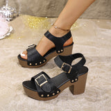 Coarse High-Heeled Sandals Women In The Summer Of 2025 New Buckle Rivets Buckle Sandals