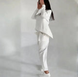 2025 New Women's Solid Color Round-Neck Long-Sleeved Set Pocket Casual Pants