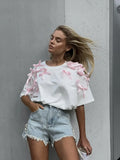 Girl Ribbon Bow Loose Short-Sleeved T-Shirt In Wind Loose Cotton Casual