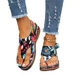 Large-Size New Word Sandals Women's National Style Embroidery After Buckle And Sloping Trendy Sandals