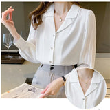 Autumn Women's Shirt Fashion Pleated Blouses for Women Solid Button Up Clothes Women V-neck Commute White Tops Basic
