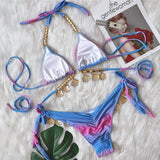 Zingj New Sexy Strap Gradient Print Women's Split Swimsuit Luxury Crystal Diamond Bikini Shell