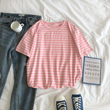 Zingj Summer Hot Sale Ins Striped T Shirt Short Sleeve Sleeved T Shirt Loose Casual Top Women's