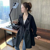 Zingj Breasted Windbreaker Female Long Spring And Autumn New Student Korean Version Versatile Loose Suit Collar Casual Thin Coat-Outfit