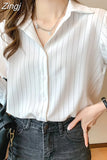Woman Blouses 2023 Chiffon Long Sleeve Shirt Tops Woman White Blouse Shirts Striped Top Pretty and Cheap Women's