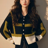 Sweater In Autumn And Winter 2025 Retro Loose Color Design With A Sense Of Collar Small Fragrant Long-Sleeved Knitted