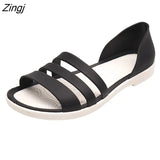 Women Summer Flat Sandals 2023 Open-Toed Slides Slippers Candy Color Casual Beach Outdoot Female Ladies Jelly