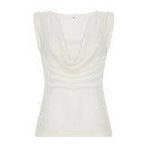 Hot Girls Fake Two Temperament Folded Backs And Collar Sleeveless T-Shirts Simple Thin