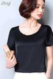 womens tops and blouses 2023 women shirts casual Silk O-neck sling top satin short sleeve stretch Solid blouse 2126