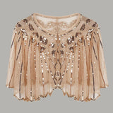 1920s Flapper Shawl Sequin Beaded Short Cape Beaded Decoration Gatsby Party Mesh Short Cover Up Dress