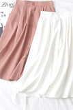 Women Summer White Cotton Skirt Saia Casual Solid High Waist A-Line Elegant Chic Office Ladies Midi Skirts Faldas