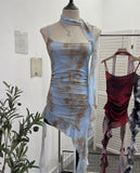 Spice Girls Irregularly Designed Lotus Leaf Edge Ribbon Sling Vest Tie Mesh Folding Top