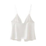 New Bow Trim Silk Satin Texture Top