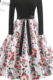 Dot Elegant Party Dresses Women Long Sleeve Winter Dress Big Swing Rockabilly Vintage Dress Casual Christmas