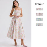 Zingj 24 Years Broken Flower Bohemian Wind Waist Show Thin Back Holiday Wind Sling Medium Long Dress