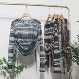 Collar Tie-Dye-Print Slim Long-Sleeved T-Shirt T-Shirt T-Shirt With Sunscreen
