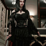 Dark Wind New Horn Sleeve Collar Lace Splicing Open Shoulder Temperament Leisure All Kinds Of