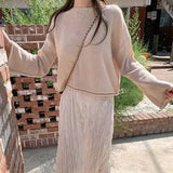 Spring Korean Style Loose Casual Knitted Blouse Women New Chic Curl Solid Short Tops O-neck Pullover Fashion Blusa