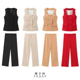 Women's 2025 Summer New Fashion Button Vest Straight Pants