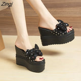 Heels Platform Slippers Women For Summer Sequin Bow High Heels Sandals Women 2023 Outdoor Beach Slippers Platform
