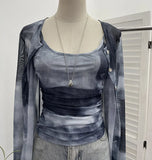 Babes Tie-Dye Net Yarn Sunscreen Cardigan Two Sets Of Sling Vest + Long-Sleeved Shirt Top