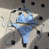 2024 Plain Color New Sexy Shell Chain Swimsuit Bikini