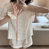 Sets Women Geometric Design Temper Baggy Short Sleeve Cozy Summer Casual Homewear Chic New Simple Fashion Classic Ulzzang 211-1-Outfit