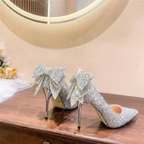High-Heeled Women 2025 Spring And Autumn New Spring And Autumn New Sleuing High-End Water-Drilled Bow Tip Wedding Shoes Single Shoes