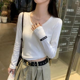 Design Label Large Round Neck Long-Sleeved T-Shirt Women's Early Autumn Low-Collar Bottomed Blouse Threaded Slim
