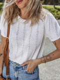 Women's Autumn And Winter New Sweet Fashion French Round-Collar Eye Hollow Woven Short-Sleeved Knitted Shirt