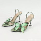 Women's Phantom Butterfly Ultra-High Heel Sandals Pure Handmade French Flowering Silk And Satin Fabric Elastic Rubber