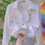 And Autumn New Polo Collar Loose Shirt With Open Shirt Under The Shirt Jacket Female Pink Rope