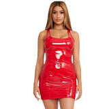 Women's New Dress Summer Sexy Sleeveless Leather Zipper PU Ass Dress