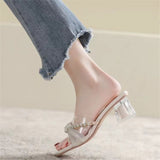 Women 2025 Summer New Season Transparent Sandals With Coarse And Beaded Outside Wearing Square Cool