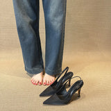 Classic Simple Gray High-Heeled Women's Sharp Head Behind A Word Buckle With Commute Banquet Fine