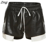 Women Short Pants Patchrowk Pu Leather Drawstring Streetwear Slim Pencil Clothes For Women