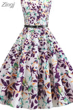Print Vintage Dress Women Summer Pin Up Retro 50s Rockabilly Sleeveless A-Line Midi Party Dresses