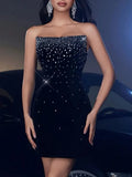Heavy Industry Temperament Dress Women's Spring 2025 New Fashion Diamond High-End Black Bras Short Packed Evening