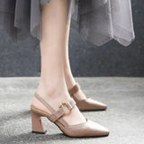 New Back Empty Sandals Women's Casual Square Head Horseshoes And Coarse Heel High Fashion Casual Leather