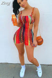 Women Sexy Tie-dye Suspender Playsuit Summer Streetwear Sports Spaghetti Strap Cutout Waist Slim Fit Short