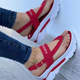 Summer New Large-Size Slope Hedging Buckle Sandals Women Wearing Roman Sandals Outside The Thick