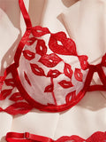 Sheer Lips Heart Embroidery Lingerie Set- Outfit