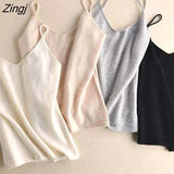 Womens Sleeveless Clothing V-neck Knitted Solid Stretchy Elegant Loose Basic Tops Korean Style Female Soft Casual