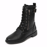 Boots Large-Size Side Zipper Mid-Crace Plus Velvet Boots Round Head Tie With Thick And Martin
